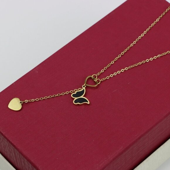 "Yellow Heart Pendant Necklace with Dangle Charm – Chic & Stylish Look, XPNL0365 - Picture 4 of 13